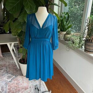 Anthropologie HD in Paris Celeste Swiss Dot Chiffon Teal Blue Dress